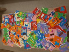 Powiększ zdjęcie: Kartki z okazji dnia dziecka przedstawiające baloniki, misie, słoniki.