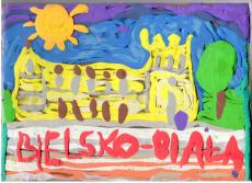 Powiększ zdjęcie: Michał W. zdjęcie przedstawia  pracę z plasteliny Zamku Sułkowskich z napisem Bielsko-Biała.