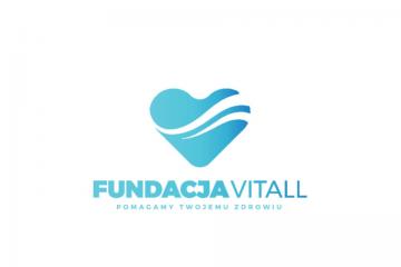 Logo fundacji Vitall to niebieskie serce z hasłem pomagamy twojemu zdrowiu