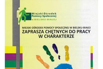 Ulotka zapraszająca do współpracy z MOPS w Bielsku-Białej w charakterze wolontariusza.