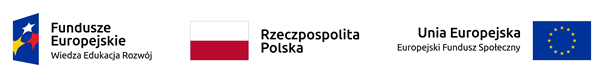 Znak funduszy europejskich obrazujący trzy gwiazdki w kolorze białym, żółtym i czerwonym na niebieskim tle oraz przedstawiający nazwę programu: Wiedza Edukacja Rozwój Znak barw Rzeczpospolitej Polskiej złożony z barw biało-czerwonych oraz nazwy „Rzeczpospolita Polska” Znak Unii Europejskiej złożony z flagi Unii, napisu Unia Europejska i nazwy funduszu współfinansującego projekt „Europejski Fundusz Społeczny”