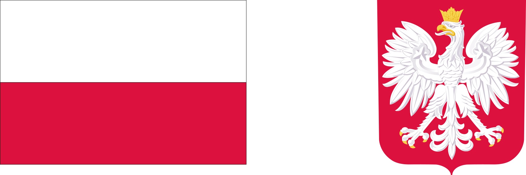 Flaga Polski – prostokąt o barwach białej i czerwonej, ułożonych w dwóch poziomych, równoległych pasach tej samej szerokości, z których górny jest koloru białego, a dolny koloru czerwonego. Godło Polski – biały orzeł w złotej koronie, ze złotymi szponami i dziobem, zwrócony w prawo, umieszone na czerwonym polu, lekko zwężającej się ku dołowi tarczy herbowej.