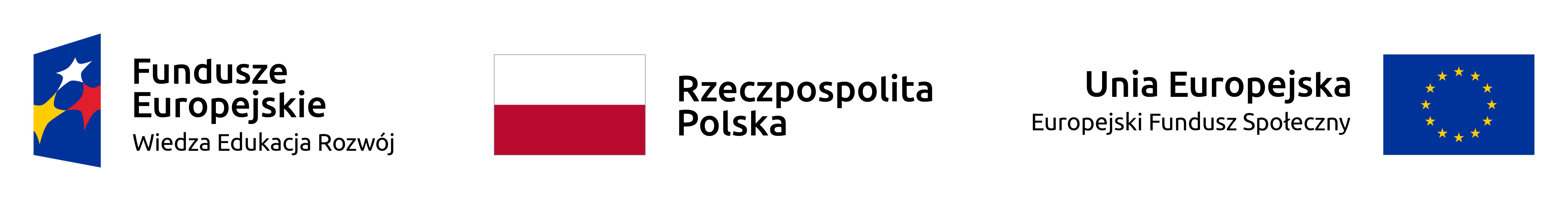flaga Fundusze Europejskie Wiedza Edukacja Rozwój - na niebieskim tle widoczna gwiazda biała, żółta i czerwona, pośrodku flaga biało-czerwona z napisem Rzeczpospolista Polska i flaga Unii Europejskiej Europejski Fundusz Społeczny - obręcz utworzona z 12 żółtych gwiazd na niebieskim tle.