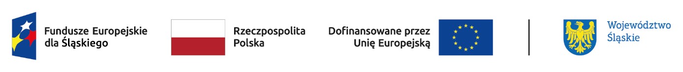 Znak Funduszy Europejskich, Flaga Rzeczypospolitej Polskiej, znak Unii Europejskiej, herb Województwa Śląskiego